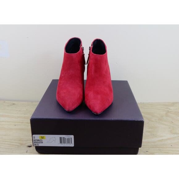 New Brian Atwood Boots 8M Red Suede Mcalester Bootie Replaceable Heel Caps - Picture 2 of 13
